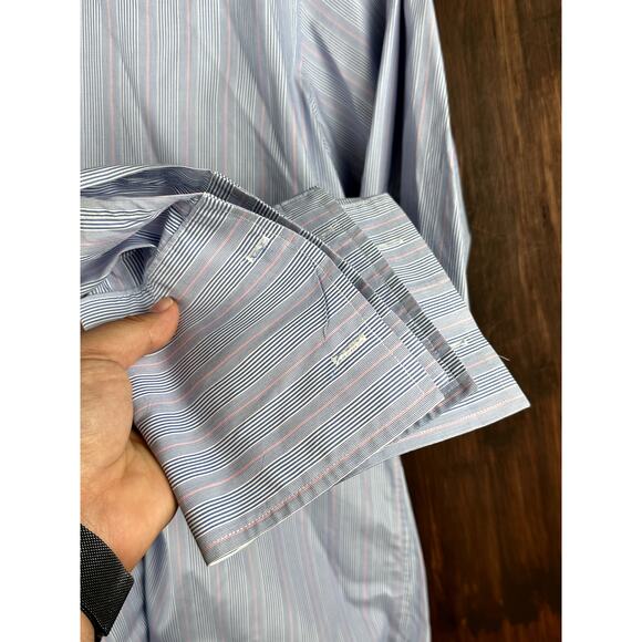 Vineyard Vines Shep Ian Button Down Long Sleeve Shirt Striped Blue Pink 16 1/2 R - Picture 5 of 6